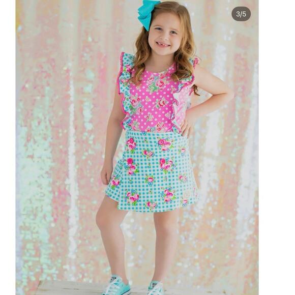 Olivia Mae Reversible Skirt Size 7/8 - Gingham & Floral - Picture 2 of 8